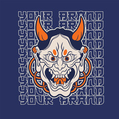 Fototapeta premium Oni japanese devil mask, Vector illustration 