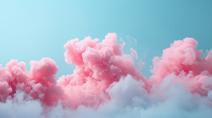 A captivating image of pink smoke puffs set against a vibrant blue background, creating a dreamy and enchanting visual effect.