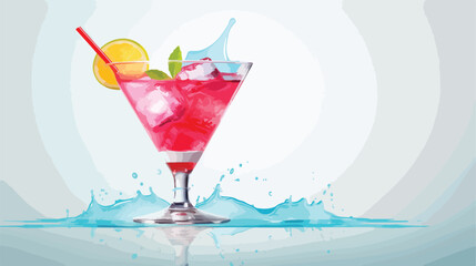 Glass of tasty cocktail on light background Vector illustration