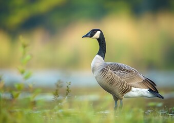 Obraz premium Majestic Canada Goose Standing in Natural Habitat at Sunrise