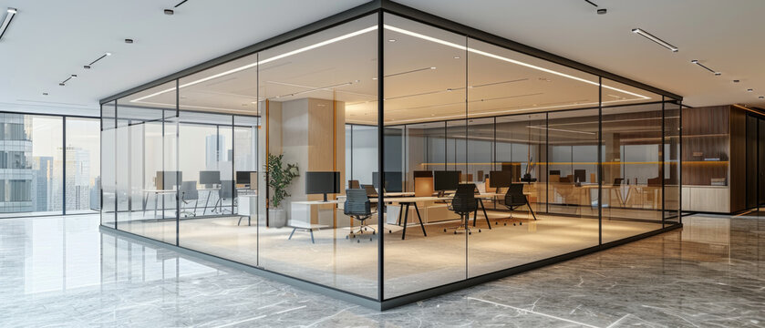 Efficiency and aesthetics of modern glass partitioned office space