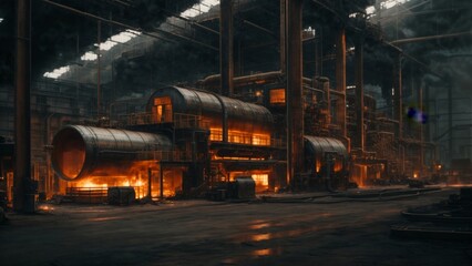 火の出ている工場,Generative AI AI画像