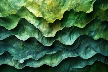 Abstract background with green and blue wavy layers,   render