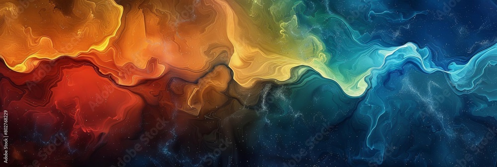 Poster an abstract painting featuring a colorful array of shapes and sizes, including a triangle, a square