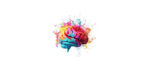 Fototapeta premium A colorful brain with paint splashes, white background