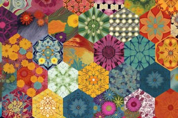 a colorful pattern with many different colored flowers.