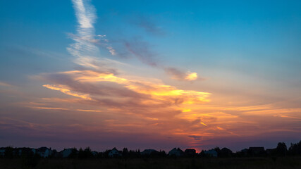 Obraz premium Colorful cloudy sky at summer sunset. Gradient color. Sky texture, abstract nature background