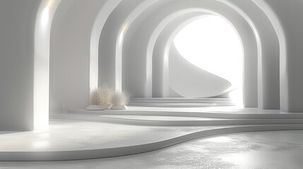 Empty white studio background. Design for displaying product. 3D rendering.minimalist. Generative AI.