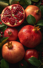 Ripe photo of pomegranate. Closeup. Food concept.