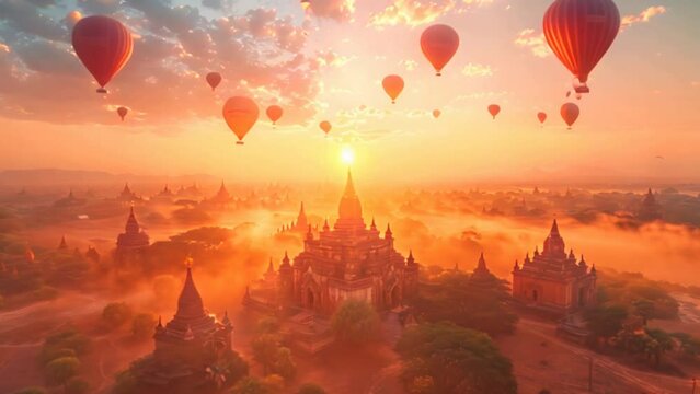 Aerial view of Ancient pagoda in Bagan, Mandalay, Myanmar at the Bagan pagoda landscape.