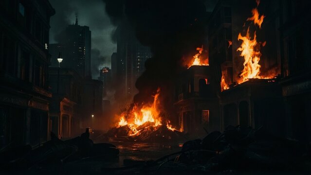都市と火災風景,Generative AI AI画像