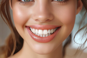 happy young smiling girl with a white smile with healthy teeth close up