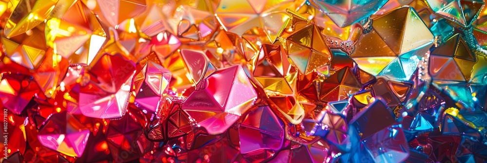 Aufkleber a colorful array of crystals arranged in a row, with a single crystal on the left and a cluster of