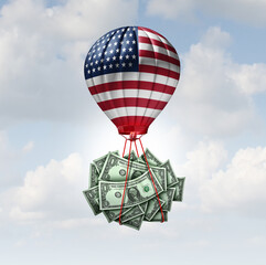 Ballooning US Debt and soaring United States financial borrowing costs due to American government spending or overspending and federal budget as a Washington deficit policy.
