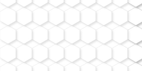 Naklejka premium Abstract white background with hexagons . white Hexagonal Background Luxury White Pattern seamless bright white abstract honeycomb background 3D Futuristic abstract geometric mesh cell texture.