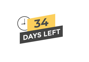 34 days to go countdown template. 34 day Countdown left days banner design. 34 Days left countdown timer
