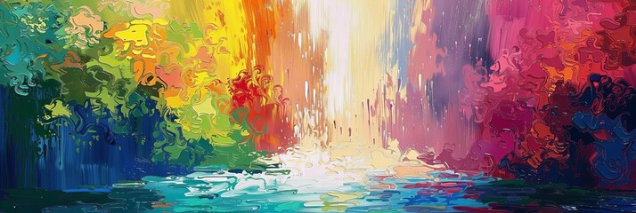 a colorful painting of a river