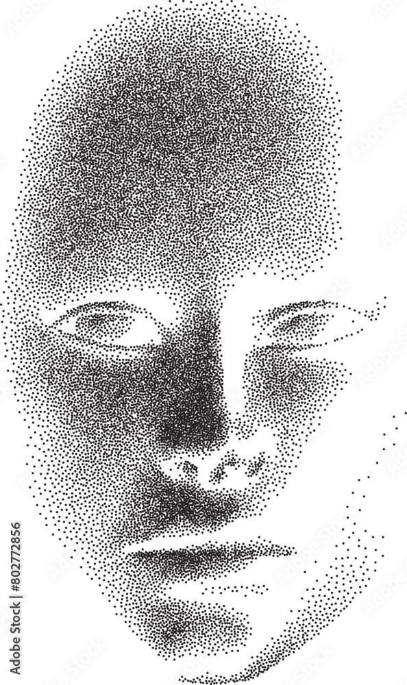 Poster 3d stipple face for concept design. ai artificial intelligence abstract technology background concep