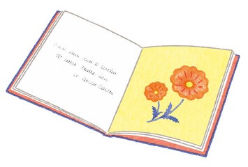 花の絵のページを開いた、かわいい絵本