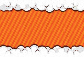 pop art illustration oblique line orange color background, effect cartoon clipart, comic template with bubbles cloud border, wallpaper design