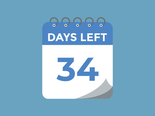 34 days to go countdown template. 34 day Countdown left days banner design. 34 Days left countdown timer
