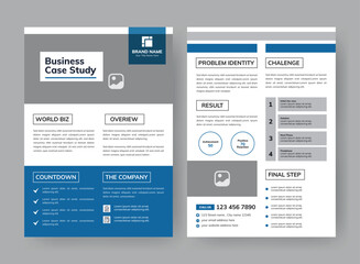 Case Study Layout Template. Minimalist Business Report with Simple Design with Blue Elements.