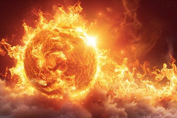 Fiery planet in the sky,   illustration,  Elements of this image furnished by NASA