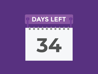 34 days to go countdown template. 34 day Countdown left days banner design. 34 Days left countdown timer
