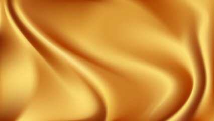 Abstract background gold drapery fabric 3D silk with folds.Horizontal banner with copy space.Vector stock illustration.