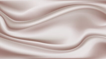 Abstract background beige drapery fabric 3D smooth silk with folds.Horizontal banner with copy space.Vector stock illustration.