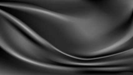 Abstract background black drapery fabric 3D silk with folds.Horizontal banner with copy space.Vector stock illustration.