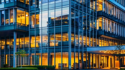 Modern office building in the evening.