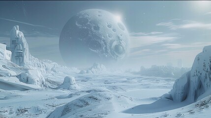 A futuristic snow-covered planet. Generative AI.