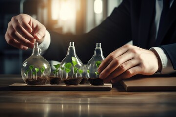 a man is working in a lab with a bottle of water.