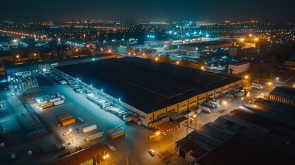 Fototapeta na wymiar Aerial shot of factory warehouse.