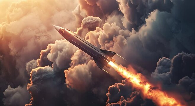 Hypersonic Missile Launch with Smoke and Fire. Advanced Weapon Technology Concept. Military Defense System