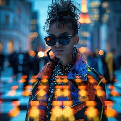 Fashion show, colorful, trendy, cool, runway with accessories. Generative AI.