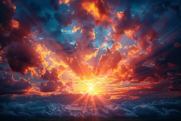 Beautiful sunset with clouds and rays of light,  Nature background