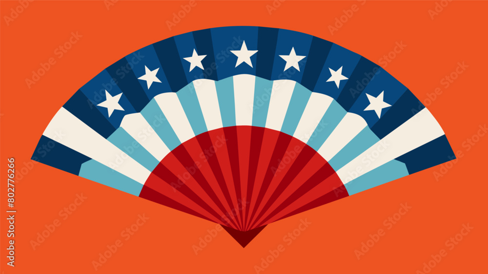 Poster a delicate paper fan adorned with intricate stars and stripes representing the unity of a nation.. v