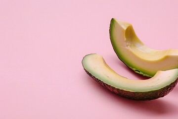 Avocado slices on pink background,  Copy space for your text