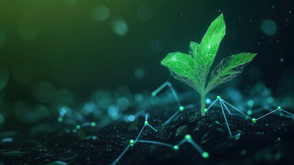 Seedling growth in a futuristic polygonal style. Green business development concept