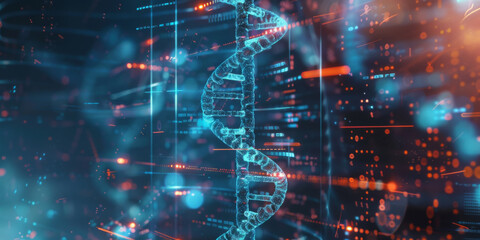 Medical technology harnesses DNA double helix with bioinformatics genetic engineering nanotechnology. Concept Biomedical Engineering - obrazy, fototapety, plakaty