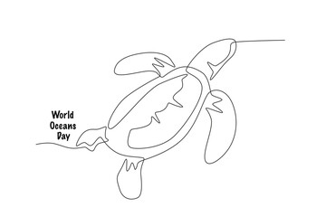 Turtle. World ocean day concept one-line drawing