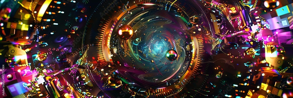Poster a colorful array of shiny objects, including a vase, a ring, and a necklace, arranged in a row from