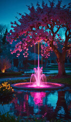 spring night fountain