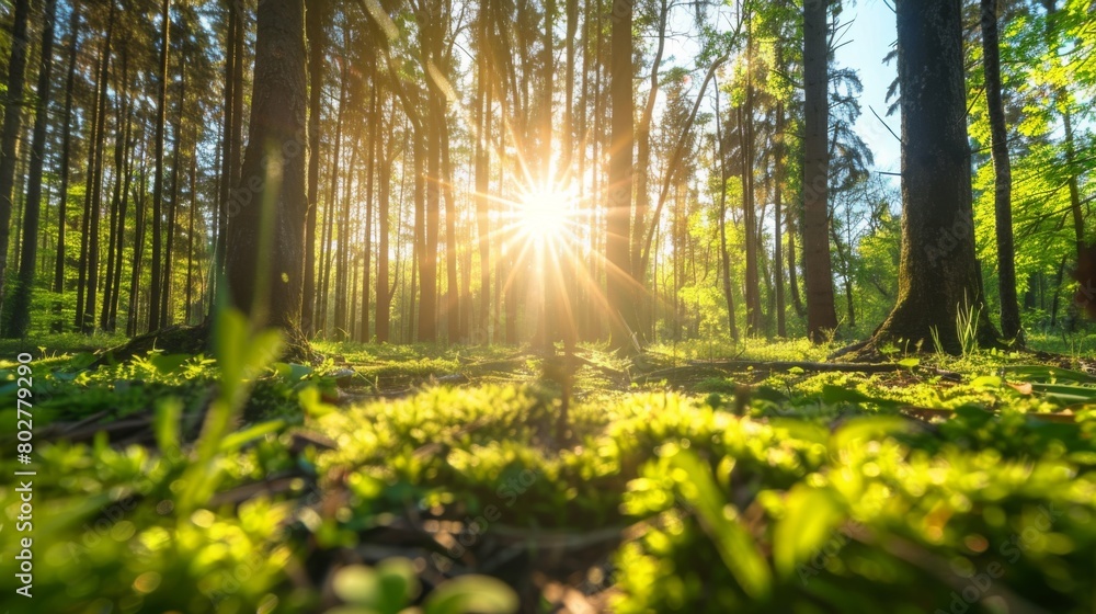 Aufkleber a serene forest landscape with sunlight filtering through the trees, highlighting the importance of 