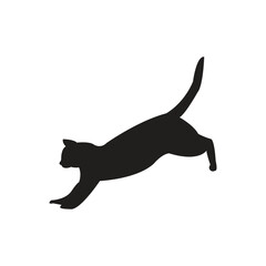 silhouette of a cat jumping and black vector cat. cat icon