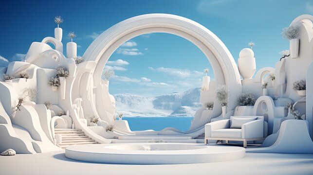 Virtual product showcase, 3D design with creative scenery