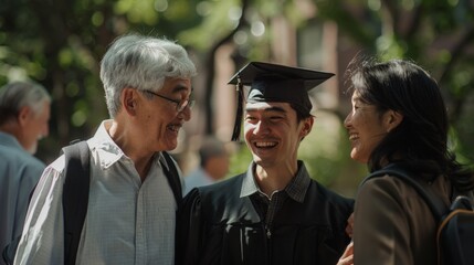 Proud Parents Celebrating with Joyful Graduate Outdoors on a Sunny Day