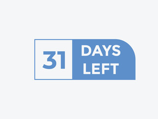 31 days to go countdown template. 31 day Countdown left days banner design. 31 Days left countdown timer
